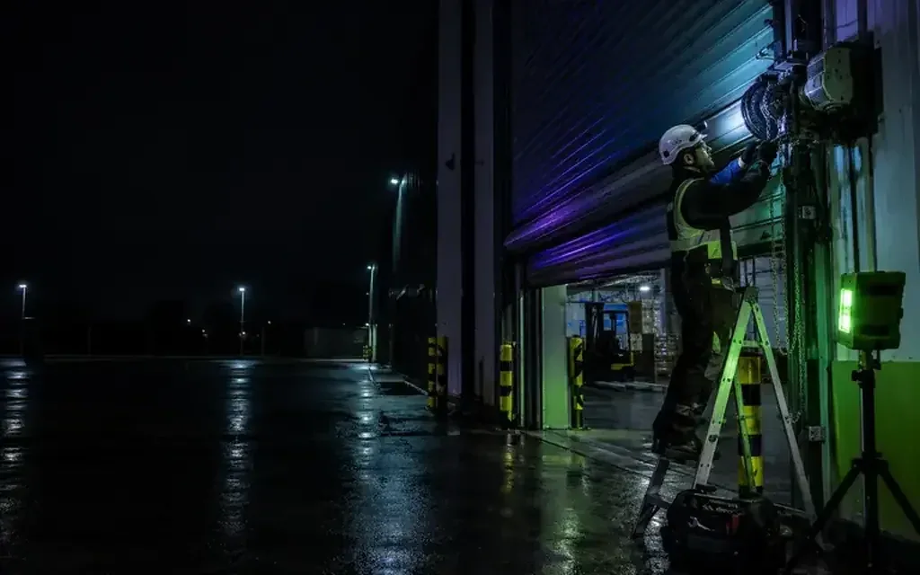 Shutter engineer at the upper housing of an industrial entrance