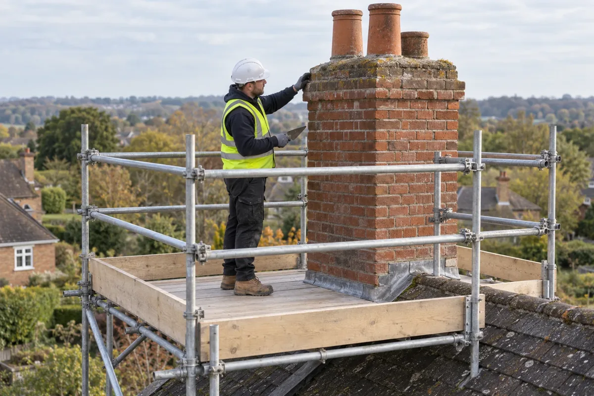 Chimney brickwork repairs specialist at work